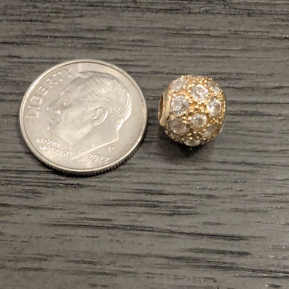 💎 Vintage 18KT Yellow Gold Pavé Crystal Spacer Bead – European, 1.39g - Picture 2 of 5